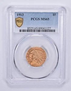 1913 $5 Indian Head Gold Half Eagle MS65 PCGS *9610 - Picture 1 of 3