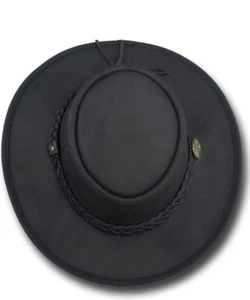 Barmah Hats Foldaway Bronco Leather Hat - Black,1060BL & Sizing Kit, Brand New - Picture 1 of 10