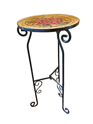 Vintage Mosaic Plant Stand Side Table Wrought Iron Legs Art Deco Style Lady Bird - Image 1 of 3