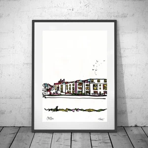 TOTNES ❤ Devon ❤ SIGNED ORIGINAL FRAMED PAINTING urban mid century boho bauhaus - Picture 1 of 9