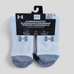 UNDER ARMOUR Boys Socks Crew Cushioned Breathable 6 Pair Shoe Size 4.5Y-7Y White - Picture 1 of 3