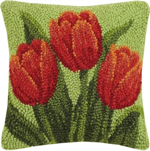 Peking Handicraft 30JES1591C10SQ Red Tulip Hook Pillow, 10-Inch Square, Wool and - Picture 1 of 12