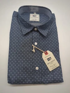 Camisa manga corta Milano Italy talla XL 43/44 cuello Kent estampado azul MODERN FIT - Imagen 1 de 5