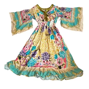 Aratta Silent Journey Artisan Leopard Maxi Dress womens Small floral colorful - Picture 1 of 6