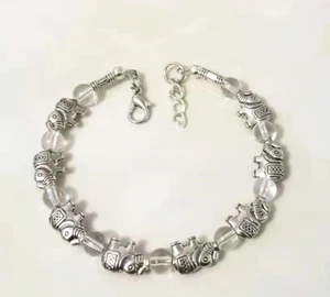 Ladies Bangle Tibetan Silver Elephant White Crystal Bead Bracelet Jewelry BW-2 - Picture 1 of 2