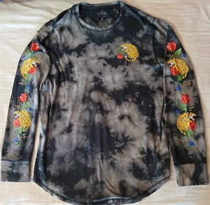 HOLLISTER MUST HAVE COLLECTION CURVED HEM TEE BLACK TIE-DYE W/TIGER ROSE SIZE L - Picture 1 of 4