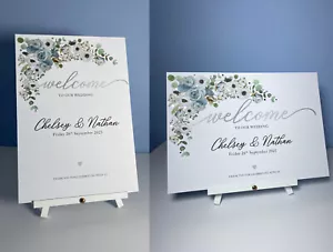 Flores azules polvorientas SIGNO DE BIENVENIDA eucalipto decoración de boda plata verde follaje - Imagen 1 de 15