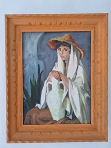peinture ancienne huile Orientaliste Portrait Femme, Tableau Encadré signé - Photo 1 sur 9