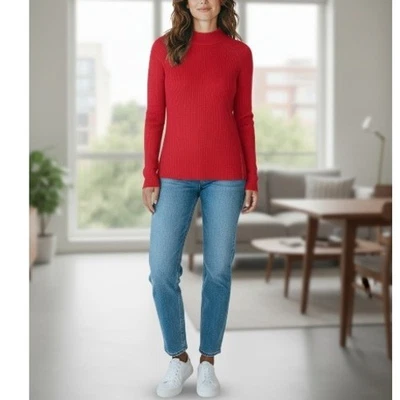 Rag & Bone Womens Cashmere Mock Neck Long Sleeve Ribbed Knit Sweater Red Medium - Image 1 of 4