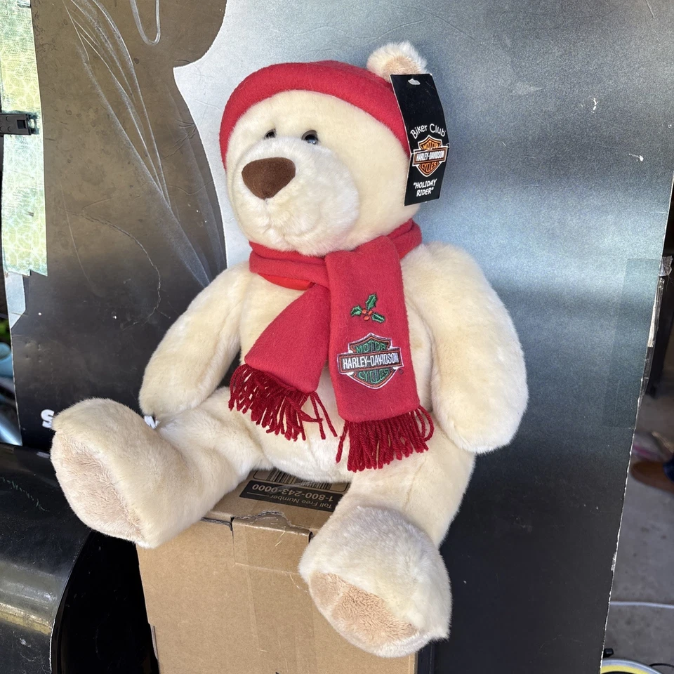 Harley Davidson Navidad 18” Oso de Peluche de Peluche con Sombrero y Bufanda 12” Sentado Foto 1 de 2
