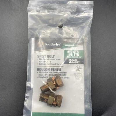 Southwire #10 SOL/STR to #8 SOL/STR Copper Alloy Split Bolt Connector, 2 PACK - Image 1 of 2