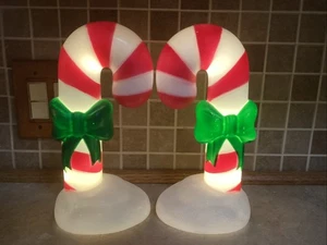 2- Holiday Time 11" Christmas Candy Cane Tabletop Light Up Plastic Blow Molds - Picture 1 of 5