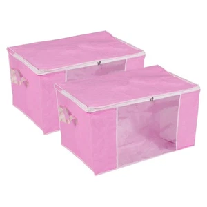 2pcs Clothes Storage Bags Clothes Storage Bins Foldable Closet Organizers Pink - Picture 1 of 6