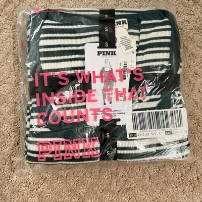 Victoria's Secret Conjunto de Pijama Largo Térmico ROSA - Rayas Verde Bosque Talla PEQUEÑA Foto 1 de 4