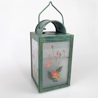 Linterna Vela Verdigris De Colección Flor Seca Prensada Floral Cottagecore Decoración Foto 1 de 4