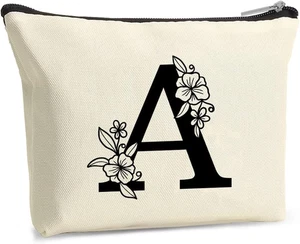 Beauty Case Personalizzabile Con Iniziale Floreale A-Z – Pochette Donna Mare per - Foto 1 di 12