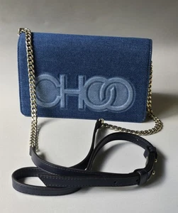 Bolso Bandolera Jimmy Choo Denim Cuero Azul Marino Logo Choo Cadena Plateada Caja 'Sonia' - Imagen 1 de 11