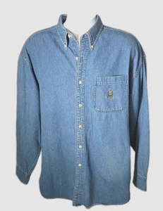 Chaps Ralph Lauren Crest Logo Shirt Denim Long Sleeve Button-Down Men's Large - Picture 1 of 16