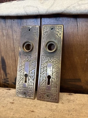 Antiguo juego de placas traseras de perilla de puerta de latón floral ornamentado flor vintage de metal Foto 1 de 4