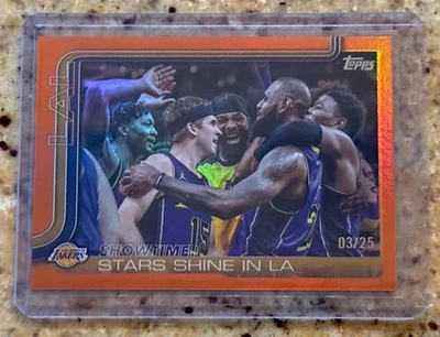 2025-26 Topps Showtime Stars Shine in LA Orange Holo Foil 3/25 Lakers SP LeBron - Image 1 of 2
