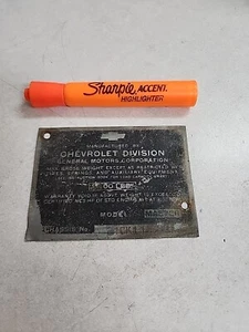 CHEVY CHEVROLET MASTER DATA PLATE SERIAL NUMBER ID TAG VIN Oem  - Picture 1 of 3