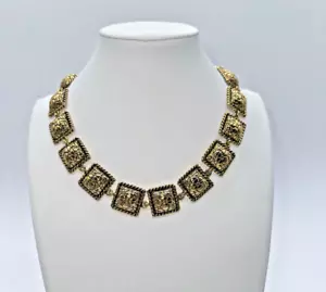 VTG Designer Square Link Choker Necklace Etched Gold Tone “FLP” By Nicole Murphy - Picture 1 of 13