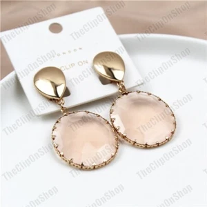 PENDIENTES DE VIDRIO FACETADO CON CLIP rosa desnudo MODA sin perforar RETRO OVALADO GOTA - Imagen 1 de 4