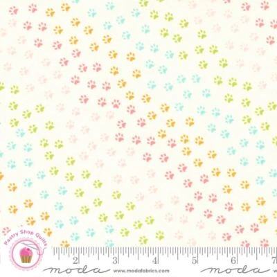 Moda HERE KITTY KITTY 20835 11 White cat paw prints STACY IEST HSU Quilt Fabric - Image 1 of 4
