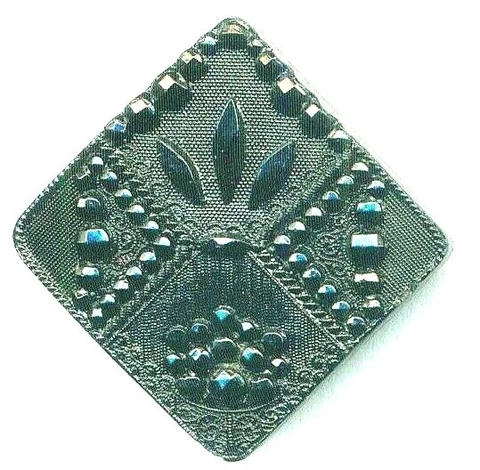 Large SQUARE Shape Lacy Black Glass Antique Button 1&1/4" Cover