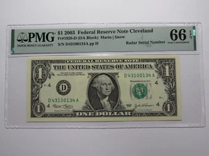 $1 2003 Radar Serial Number Federal Reserve Currency Bank Note Bill PMG UNC66EPQ - Picture 1 of 3