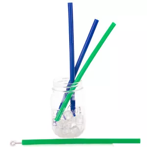 Paquete de 4 pajitas reutilizables de silicona premium de 8 mm con cepillo de limpieza, verde azul - Imagen 1 de 5