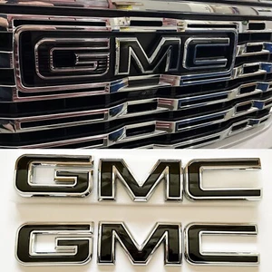2020-2025 GMC Sierra 1500 2500HD 3500HD Front & Rear Emblems Chrome Black - Picture 1 of 3