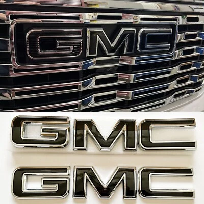 2020-2025 GMC Sierra 1500 2500HD 3500HD Front & Rear Emblems Chrome Black - Image 1 of 3