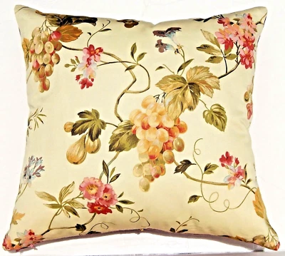 Funda Almohada Diseñador 17" Decorativa Fruta y Flor Verde Frambuesa Dorado Crema Foto 1 de 4