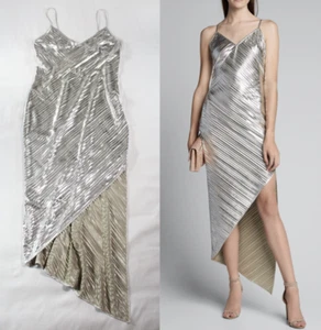 DAVID KOMA - NWT $775 SILVER "PLEATED LAME" ASYMMETRICAL DRESS (SOLD-OUT!!!) 10 - Picture 1 of 16