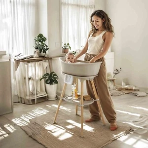 Baby Bath Tub With Wooden Stand SET For Newborn Infant Non Slip Compact NEW UK - Picture 1 of 1