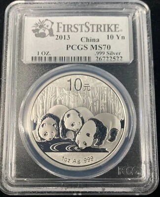 2013 Panda Silver 10 Yn PCGS MS70 1oz .999 First Strike - Image 1 of 3