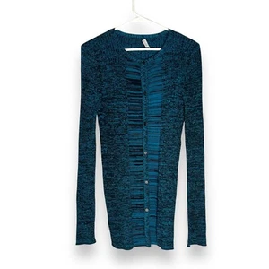 Akris türkisfarbener Button-Down-Pullover Cardigan Größe 10 Langarm leichte Wollmischung - Bild 1 von 8