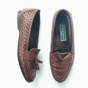 Cole Haan Basket Weave Woven Kiltie Tassel Leather Flat Loafers Brown Sz 8 B - Picture 1 of 12