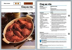 Coq Au Vin - Mains - Working Woman's 1980s Recipe Card - Picture 1 of 1