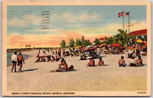 Nassau Bahamas, 1953 World Famed Paradise Beach, arena blanca, puerto, postal - Imagen 1 de 2