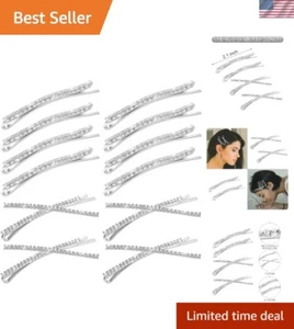 Sparkling 12-Piece Crystal Bobby Pins Set for Weddings & Parties - Silver Shine - Picture 1 of 9