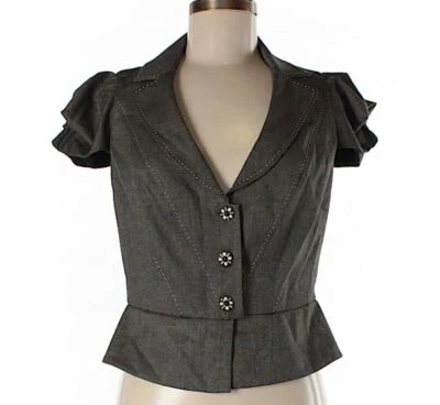 Blazer para mujer Rebecca Taylor manga corta marrón talla 8 marrón topo peplum chaqueta tweed Foto 1 de 4