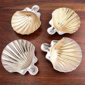 4 FRÜHE HERVORRAGENDE CHRISTOFLE FRANZÖSISCHE SILBERPLATTE VERGOLDETE MUSCHELSCHALEN MIT FUSS 1844-62 - Bild 1 von 7