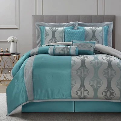 Juego de edredón California King, azul, 7 piezas en una bolsa, jacquard ultra suave con Foto 1 de 4