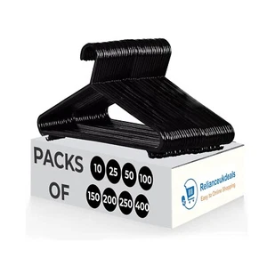 Strong Black Plastic Hangers Adult Coat Hanger for Clothes Trousers Coathanger - Picture 1 of 4