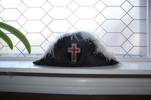 Antique Knights Templar Bicorn Admiral Hat with Ostrich Feathers - Picture 1 of 6