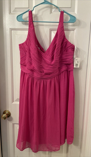 Abito da sposa David's donna rosa caldo in chiffon taglia 20 formale San Valentino Barbie