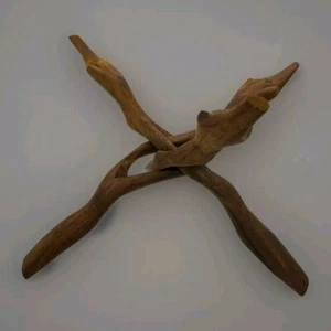 Rompecabezas tallado con soporte de plantas de madera arte único de una pieza de madera vintage boho - Imagen 1 de 8
