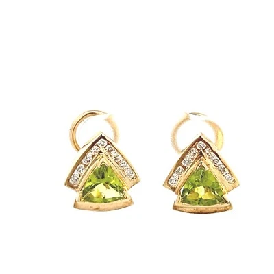 Natural Peridot & Diamond .54tcw 14k yellow gold omega back earrings NEW - Image 1 of 4